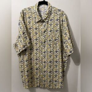 Atlanl Seer Sucker Casual Shirt Button Front Floral Short Sleeve Mens Size XXL
